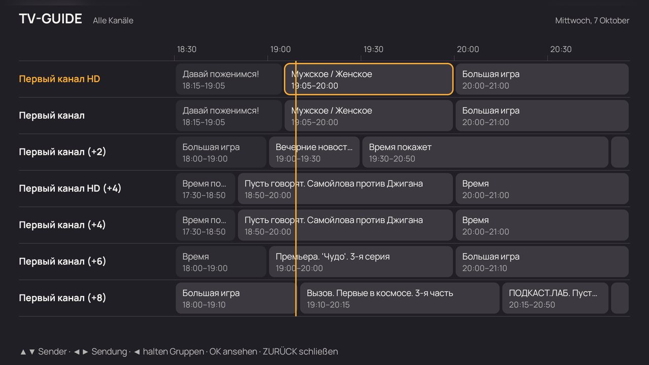 TV-Guide: Sender in Zeilen, Zeit waagerecht