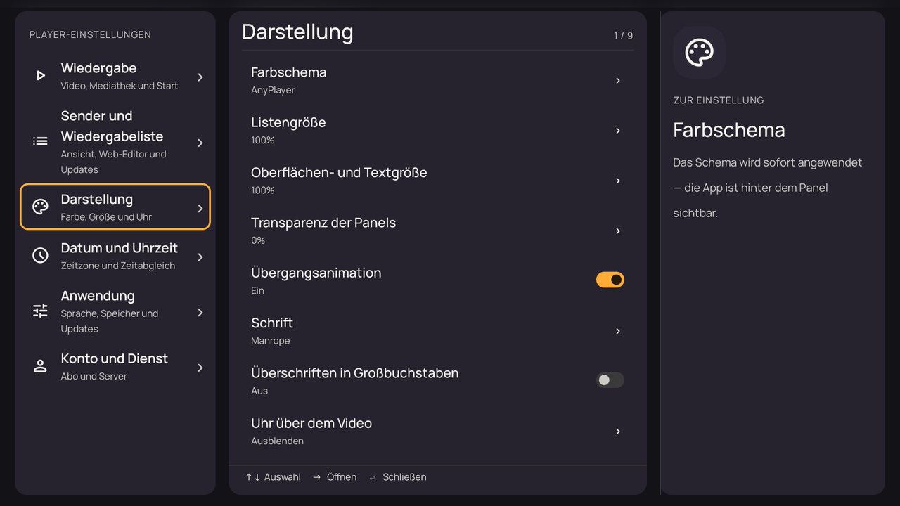Einstellungen: Darstellung