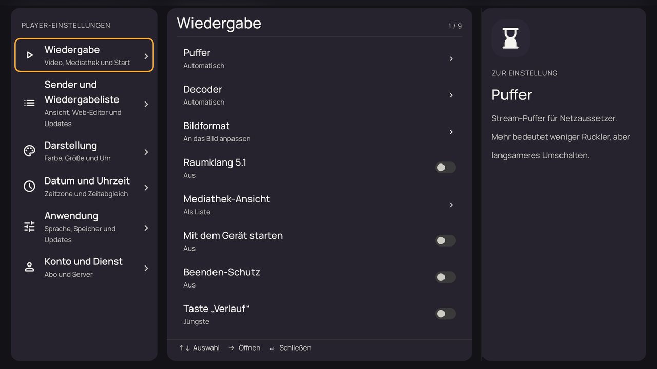 Einstellungen: Wiedergabe