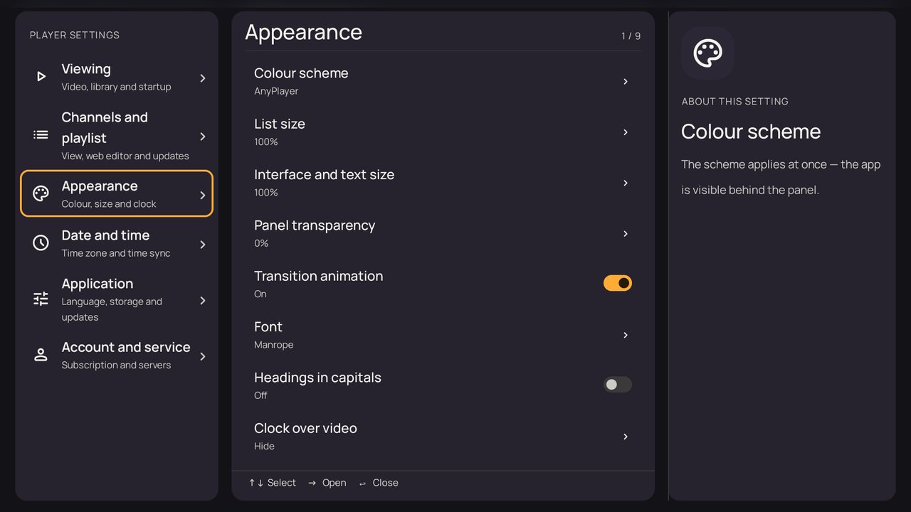 Settings: Appearance