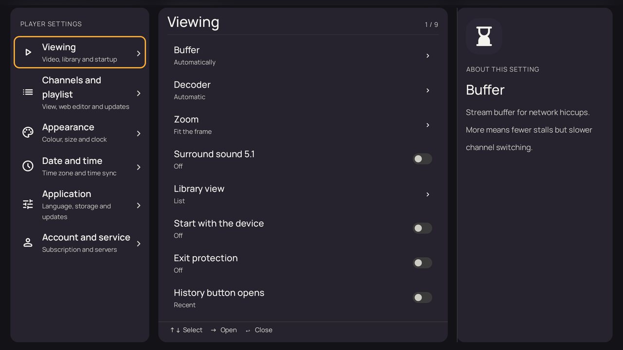Settings: Viewing