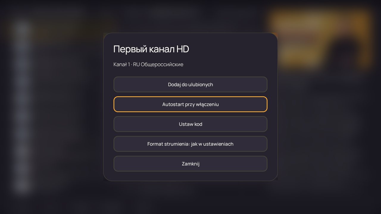 Przytrzymanie OK na kanale: „Autostart przy włączeniu”