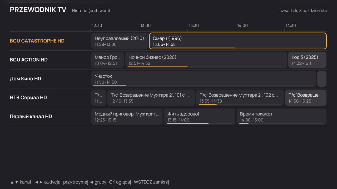 Przewodnik TV w grupie „Historia (archiwum)”: pasek obejrzanego przy programie